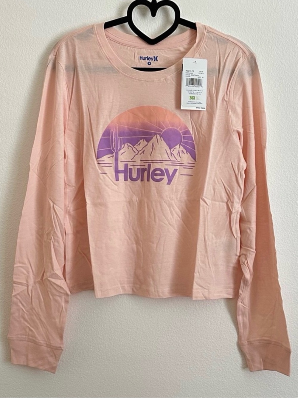 Hurley Pink Mountain Sunset Cotton Tee Sz M Tag removed